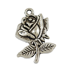 Античное Серебро Подвески из сплава , без кадмия и без свинца, цветок, античное серебро, 25x15x3 мм, отверстие : 2 мм