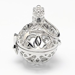 Платина Латунные полые круглые подвески, для ожерелья, без никеля , платина, 34x27x23 мм, отверстия: 12.5x8 мм, внутренний: 19.5 мм