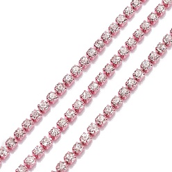 Pink Электрофорез латунь горный хрусталь страз цепи, с пластиковыми бобин, горный хрусталь чашка цепи, розовые, 2~2.1 мм, 4.92 футы (1.5 м) / мешок