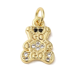 Настоящее золото 18K Латунные микропаве прозрачные подвески с фианитом, без кадмия, без никеля и без свинца, медведь, реальный 18 k позолоченный, 14x9x1.5 мм, отверстие : 3.2 мм