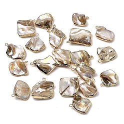 Золотой Природные подвески оболочки пресноводных, подвески-самородки с латунным краем, золотые, 22~28x20~25x6~9 мм, отверстие : 1.8 мм