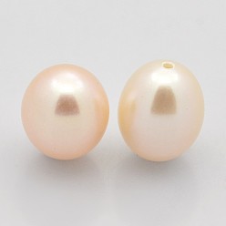 PeachPuff Natural Cultured Freshwater Pearl Beads, Half Drilled, Rice, Grade AAA, PeachPuff, 7~8mm, Hole: 1mm