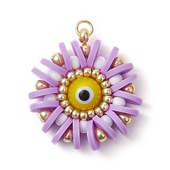 Лиловый Круглые подвески из полимерной глины и стекла ручной работы с эффектом сглаза, сирень, 25.5x23x8 мм, отверстие : 2.5 мм