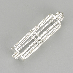 Серебро Литые диффузор Locket подвески, подвески для клеток, колонка, серебряный цвет гальваническим, 41x11.5x9 мм, отверстия: 3.5x4.5 мм, Внутренняя мера: 29x8.5 мм