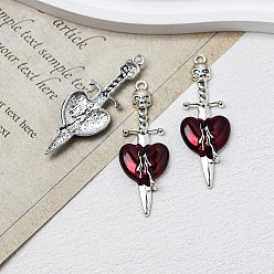 Сердце Подвески из эмали и сплава, античное серебро, сердце, 52x18 мм