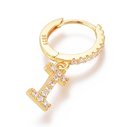 Letter I 925 серьги из серебра из серебра, болтаются серьги, с кубического циркония, с печатью s925, буквы, прозрачные, золотые, letter.i, 19.5 мм, подвески: около 8.8x4.3x1.5 мм, штифты : 0.6 мм