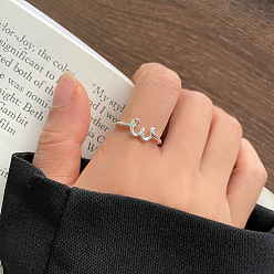 Letter W S925 манжеты из нержавеющей стали для женщин, буквы, серебряные, Буква W, внутренний диаметр: 15~20 мм