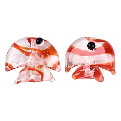 Orange Red Handmade Transparent Lampwork Beads, Striped Fish, Orange Red, 13~16x16.5~19.5x9~10.5mm, Hole: 1.5~2mm
