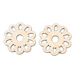 Blanco Antiguo Enlaces de carpinteros de filigrana de madera de álamo natural sin terminar, formas de madera cortadas con láser, flor, blanco antiguo, 77x80x2.5 mm, agujero: 16.5 mm