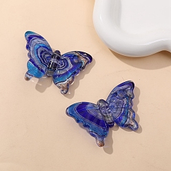 Medium Blue Handmade Lampwork Pendants, Butterfly, Medium Blue, 38x60mm