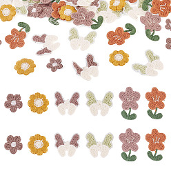 Mixed Color 30Pcs 6 Styles Flower Computerized Embroidery Cloth Iron On Patches, Stick On Patch, Costume Accessories, Appliques, Mixed Color, 15~33x15~30x1.5~2mm, 5pcs/style 