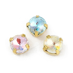Золотой Латунные стеклянные стразы пришивные стразы, плоско-круглые, граненые, разноцветные, золотые, 8x8x7 мм, отверстие : 0.8 мм