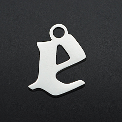 Letter E Anlaufgeschützt 201 Charms aus Edelstahl, Laserschnitt, Buchstabe, Edelstahl Farbe, letter.e, e: 7.5x7x1 mm, Bohrung: 1.2 mm