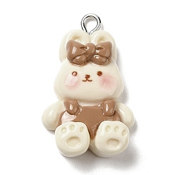 Кролик Непрозрачные подвески смолы, с платиновыми железными петлями, кролик, 29x18x7 мм, отверстие : 2.5 мм