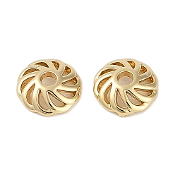 Настоящее золото 18K Шапочки и конусы для бусин, латунные, без кадмия, без никеля и без свинца, плоско-круглые, реальный 18 k позолоченный, 8x2 мм, отверстие : 1.6 мм