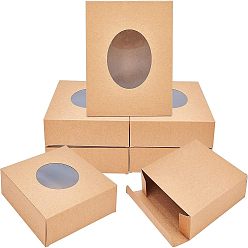 Цвет Древесины Складная творческая коробка крафт-бумаги, свадебные подарочные коробки, ящик для подарков, бумажная подарочная коробка, с чистым окном, квадратный, деревесиные, 17.5x17.5x4.5 см