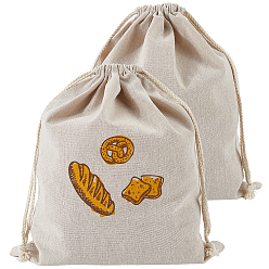 Blanco 2 Bolsas de lino con estampado de pan, bolsas de cordón, Rectángulo, lino, 38x31 cm