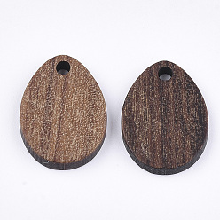 Saddle Brown Walnut Wood Pendants, Teardrop, Saddle Brown, 17.5~18x13x2.5~3mm, Hole: 1.8mm