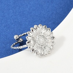 Нержавеющая Сталь Цвет 304 из нержавеющей стали манжеты кольца, подсолнечник, цвет нержавеющей стали, 15.5x15.5 мм, размер США 7 1/4 (17.5 мм)