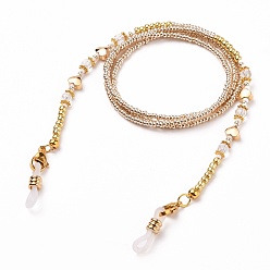 Clear Eyeglasses Chains, Neck Strap for Eyeglasses, with Glass Seed Beads, Gemstones Beads, Alloy & Brass Beads, 304 Stainless Steel Lobster Claw Clasps and Rubber Loop Ends, Clear, 28.54 inch(72.5cm)