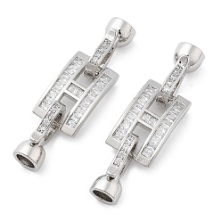 Платина Латунь с прозрачными кубическими цирконами, застежки-раскладушки, без кадмия, без никеля и без свинца, прямоугольные, платина, 42 мм