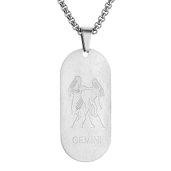 Близнецы Овальная цепочка из нержавеющей стали с подвеской в виде созвездия для мужчин и женщин, Близнецы, 19.69 дюйм (50 см)