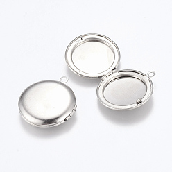 Stainless Steel Color 304 Stainless Steel Locket Pendants, Photo Frame Charms for Necklaces, Flat Round, Stainless Steel Color, 31x27.5x5.5mm, Hole: 2mm, Inner Size: 20mm