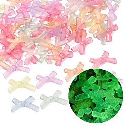 Bowknot Светящиеся непрозрачные акриловые бусины, разноцветные, с блеском порошок, светится в темноте, бантом, 18.5x34x6.5 мм, отверстие : 2 мм, Около 370 шт / 500 г