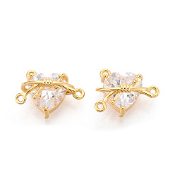 Настоящее золото 18K Латунные микро проложить компоненты кубического циркония люстра ссылки, сердце, без никеля , долговечный, реальный 18 k позолоченный, 11~13x15~16x8~8.5 мм, отверстие : 1~1.2 мм