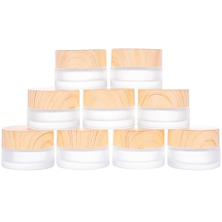 White Glass Frosted Bottle, with PP Screw Cover, with Wooden Pattern, Refillable Cosmetic Bottle, Column, White, 30x26mm, Hole: 22mm, Capacity: 5g