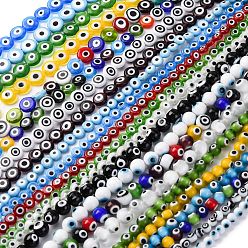 (52) Непрозрачная лаванда Ручной сглаза бусины бисер нитей, плоский круглый и круглый, разноцветные, 5.5~12x3~5.5 мм, отверстие : 0.7~1 мм, 29~65 шт / нитка, 13.94''~14.13'' (35.4~35.9 см)