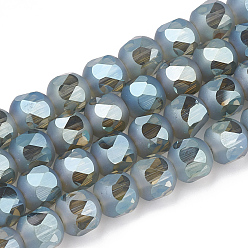 Meergrün Galvanisieren Glasperlen, facettiert, matt, Runde, Meergrün, 10x10 mm, Bohrung: 1.4 mm, ca. 72 Stk. / Strang, 27.5 Zoll