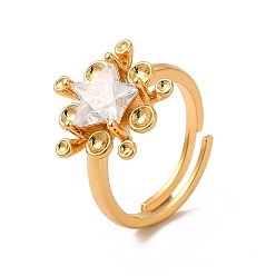 Real 18K Gold Plated Rack Plating Brass Micro Pave Cubic Zirconia Ring Setting, Long-Lasting Plated, Cadmium Free & Lead Free, Star, Real 18K Gold Plated, Inner Diameter: 16~22mm, Fit for 1.2mm and 2mm