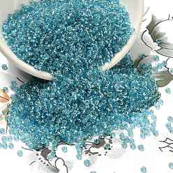 Светло-Голубой 12/0 круглый стеклянный бисер класса А, серебряная линия, Небесно-голубой, 12/0, 2x1.5 мм, отверстие : 0.3 мм, около 30000 шт / упаковка