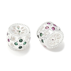 Серебро Латунные микро проложить кубического циркония бусы, долговечный, серебряные, 9x7 мм, отверстие : 1.6 мм