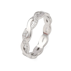 Нержавеющая Сталь Цвет 304 Женские кольца-волны из нержавеющей стали с прозрачным кубическим цирконием, цвет нержавеющей стали, 4 мм, внутренний диаметр: 18 мм