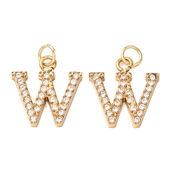 Letter W 304 Stainless Steel with Crystal Rhinestone Charms, Letter Charms, Polished, Ion Plating(IP), Golden, Letter W, 13x12x2mm, Hole: 2.5mm