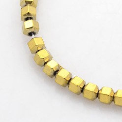 Golden Plated Electroplate Non-magnetic Synthetic Hematite Beads Strands, Faceted Drum, Golden Plated, 3x3mm, Hole: 1mm, about 159pcs/strand, 15.7 inch