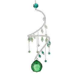 Зеленый Стеклянные каплевидные подвесные ловцы солнца, с 304 кабельными цепочками из нержавеющей стали, для декора сада на открытом воздухе, зелёные, 300 мм