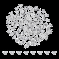 WhiteSmoke 200Pcs Transparent Spray Painted Glass Bead Caps, Flower, WhiteSmoke, 7x11.5x11.5mm, Hole: 0.8~1.4mm