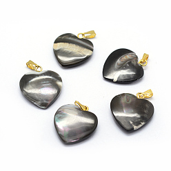 Золотой Подвески из раковины, с латунной фурнитурой , сердце, окрашенные, золотые, 19~20x17~18x3~5 мм, отверстие : 2x5 мм
