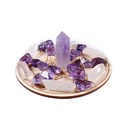 Аметист Украшения из натурального кристалла кварца и аметиста, энергетический камень рейки семизвездный массив для колдовства, с деревянной доской, 20~50 мм