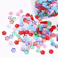 Couleur Mélangete Perles de verre tchèques, transparent / imitation opalite / galvanisé / couleur incrustation or / teint, fleur, couleur mixte, 7.5x3.5mm, trou: 0.8 mm, environ 237~243 PCs / sachet 