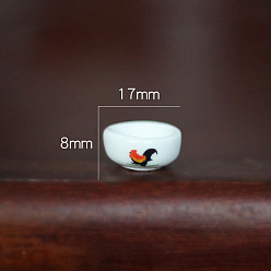 Rooster Miniature Porcelain Bowl Ornaments, Micro Dollhouse Accessories, Simulation Prop Decorations, Rooster Pattern, 17x8mm