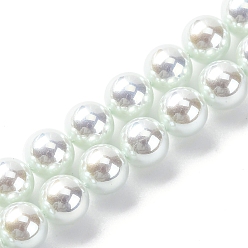 Бледно-Зеленый УФ-покрытие перламутровые стеклянные жемчужные бусины нити, имитация Австрийские кристаллические шарики, круглые, бледно-зеленый, 6 мм, отверстие : 0.6 мм, около 65~66 шт / нитка, 15.55~15.75 дюйм (39.5 см)