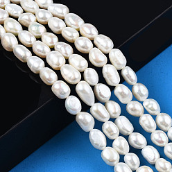 Creamy White Natural Cultured Freshwater Pearl Beads Strands, Two Sides Polished, Creamy White, 8~9x7~8x5~7mm, Hole: 0.7mm, about 38~39pcs/strand, 13.2~13.5 inch