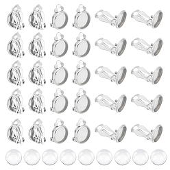 Нержавеющая Сталь Цвет Набор для самостоятельного изготовления сережек-куполов, в том числе плоские круглые 316 фурнитура для клипс из нержавеющей стали, Кабошоны из стекла, цвет нержавеющей стали, 160 шт / коробка