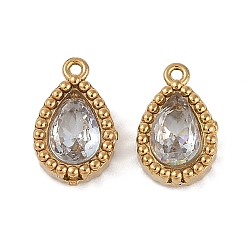 Прозрачный Ионное покрытие (ip) 304 подвески из нержавеющей стали с микропаве из кубического циркония, реальный 18 k позолоченный, очарование слезы, прозрачные, 10.5x6.5x3 мм, отверстие : 0.9 мм
