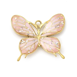 Настоящее золото 18K 304 нержавеющей стальной эмали подвески, бабочка, ионное покрытие (ip), с блестка, реальный 18 k позолоченный, 32x36x5 мм, отверстие : 2.8x2.6 мм