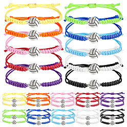 Antique Silver 10Pcs Polyester Cord Bracelets, with Alloy Charms, Volleyball, Antique Silver, Inner Diameter: 0.98 ~3.54 inch(2.5~9cm)